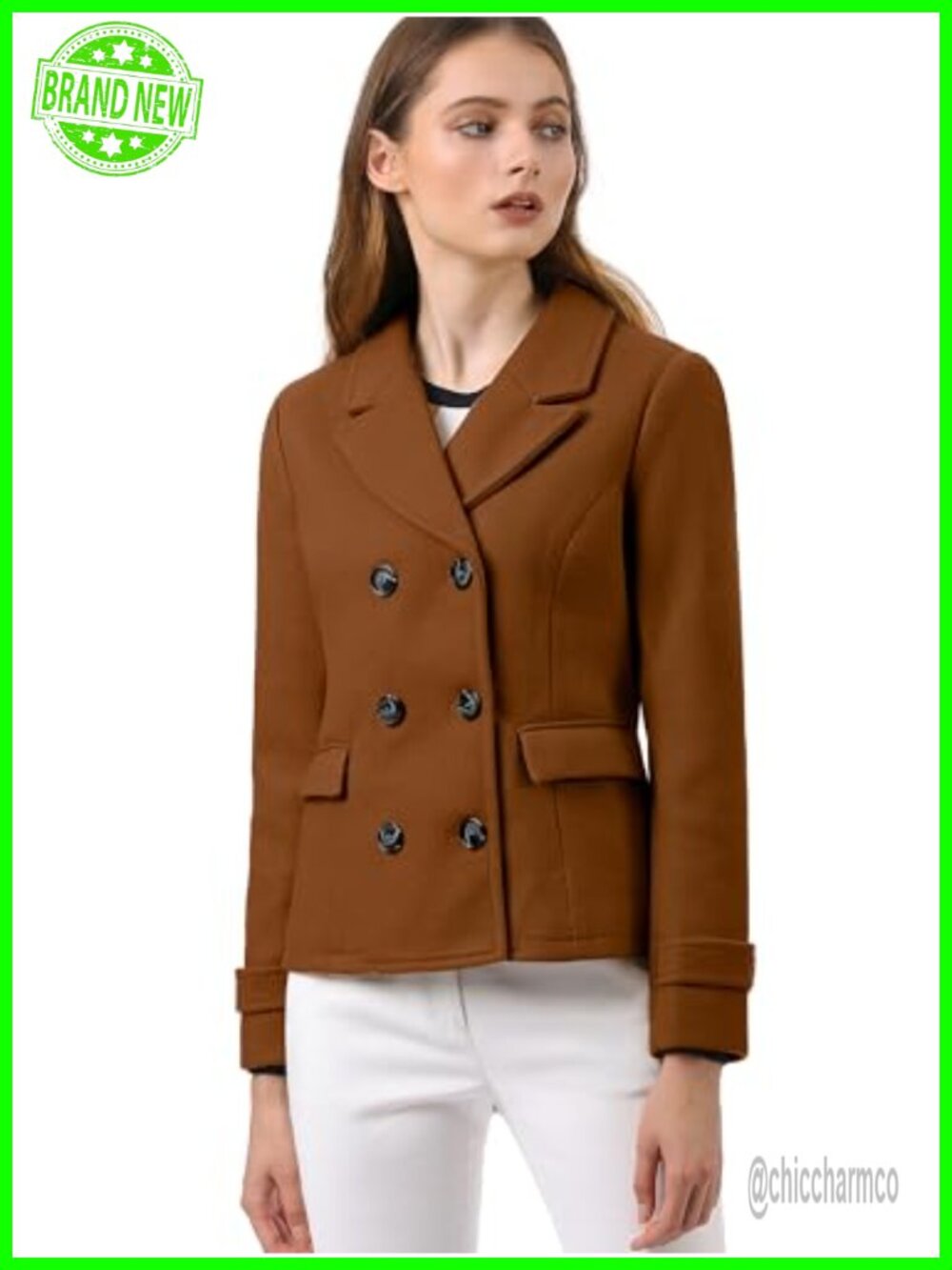 Elegant Notched Lapel Double Breasted Short Pea Coat